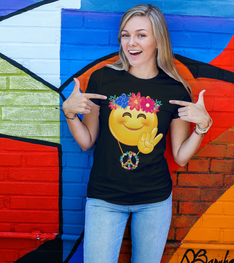 Hippie Flower Power Crown Smiley Peace Sign Necklace T-Shirt