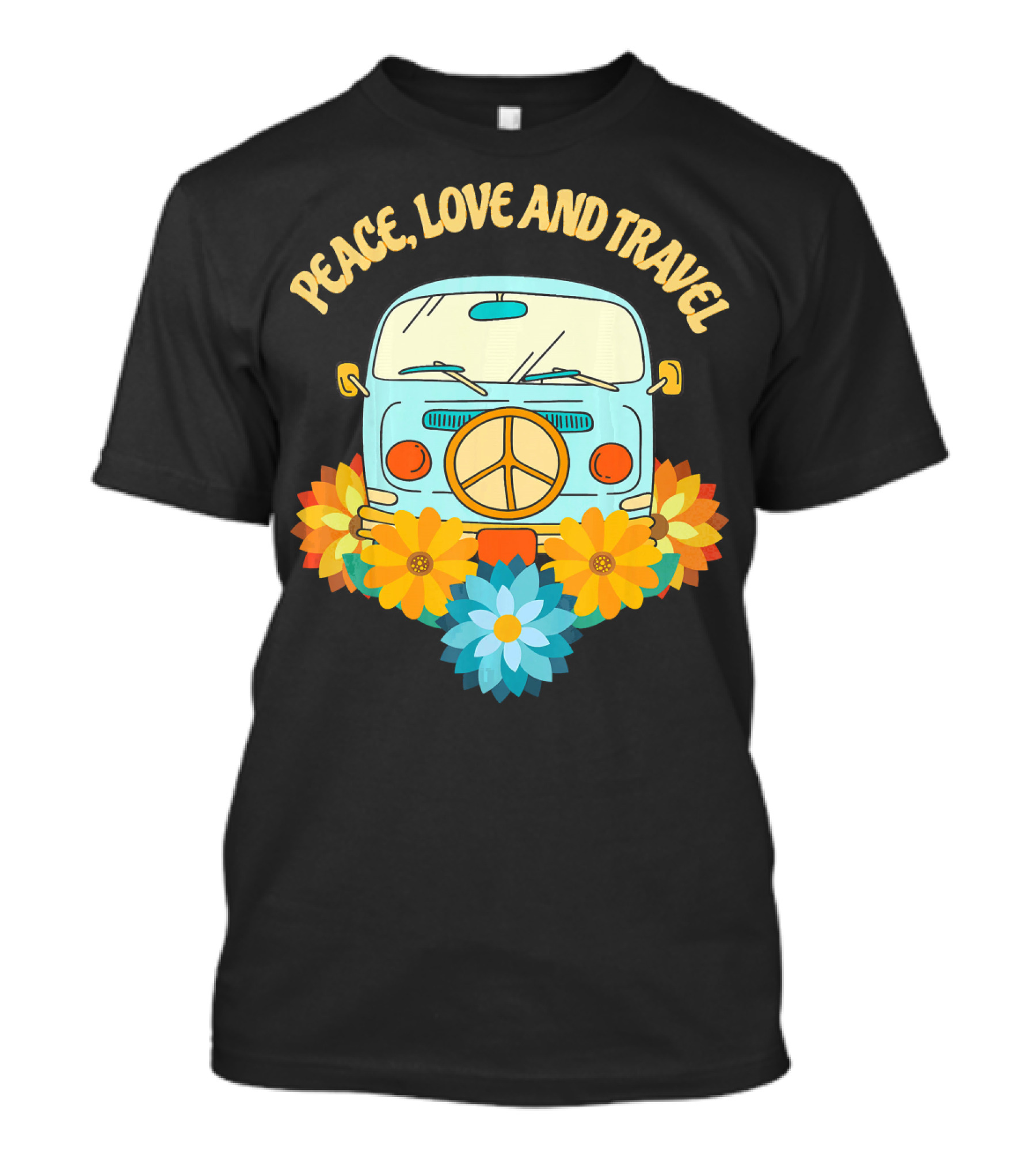 Peace Love And Travel Retro Hippie Van With Flowers T-Shirt