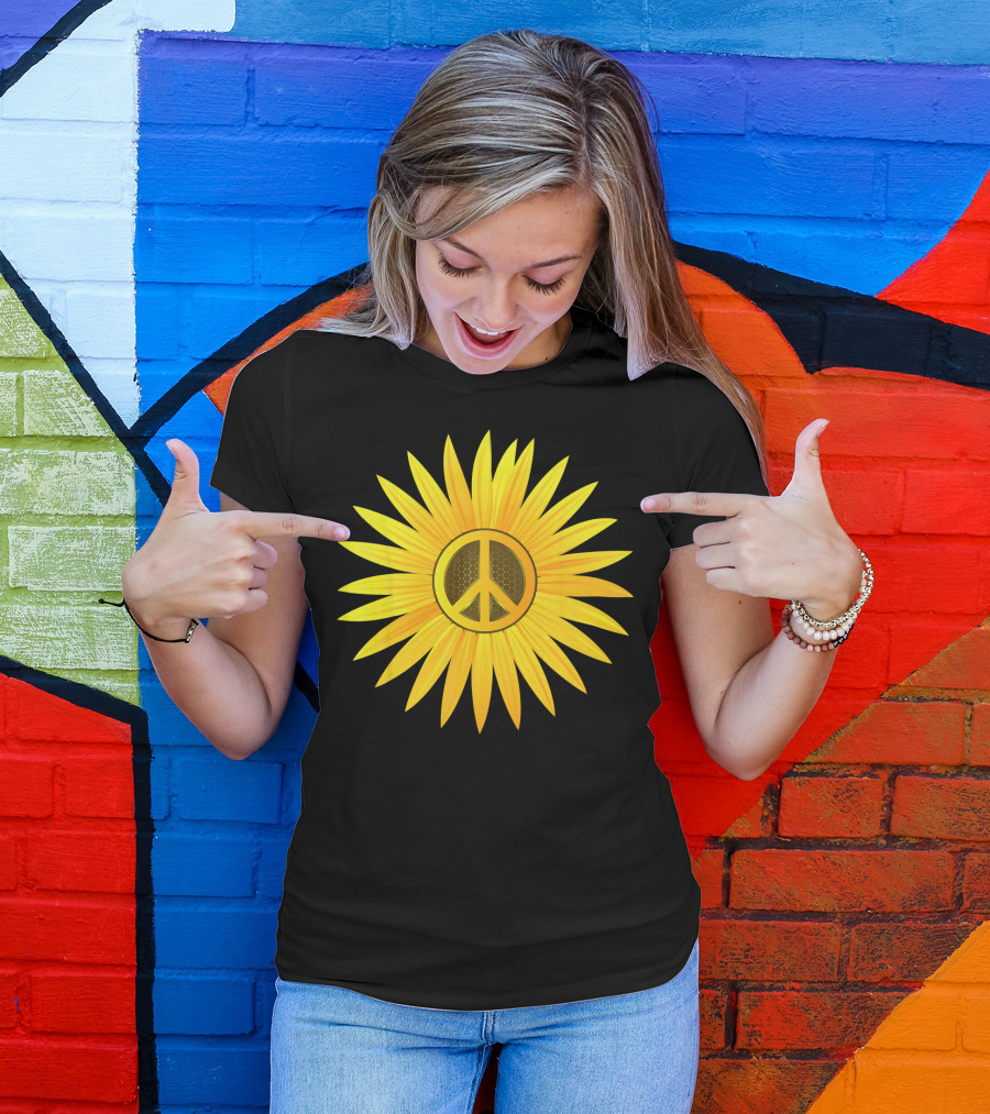 Peace Love Sunflower Cute Sun Hel Sunflower Peace T-Shirt