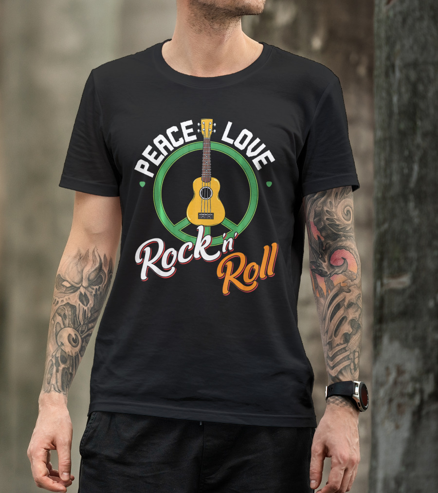 Peace Love Rock N Roll Anti War Ukulele Kindness T-Shirt