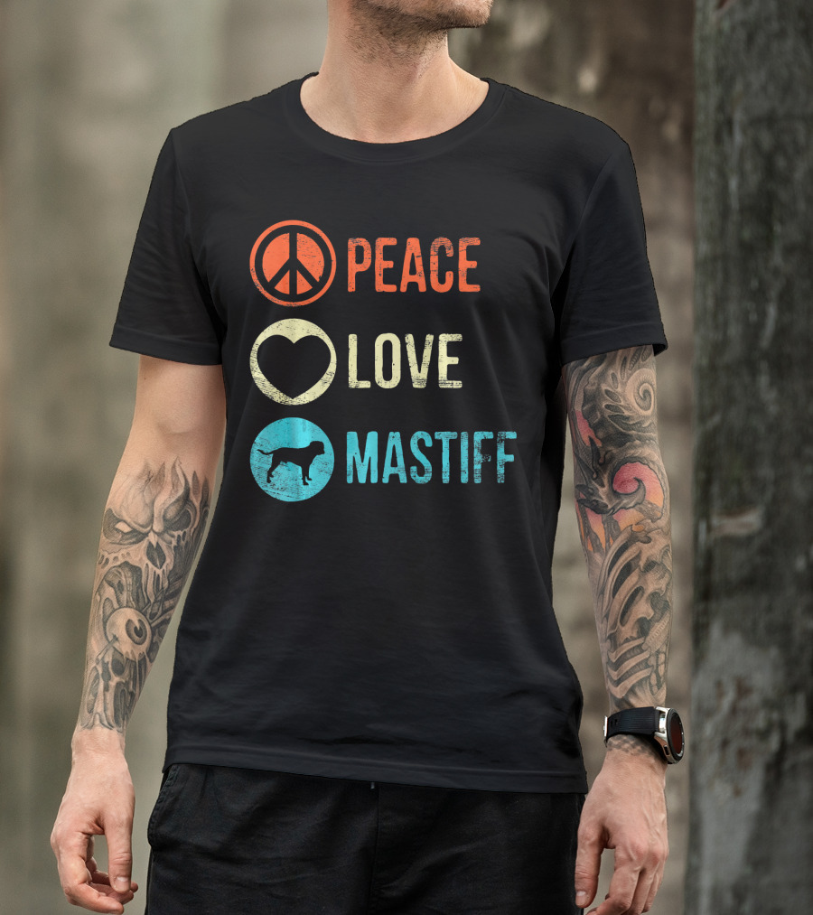 Peace Love Mastiff Dog Lover Pet Iconic Symbols T-Shirt