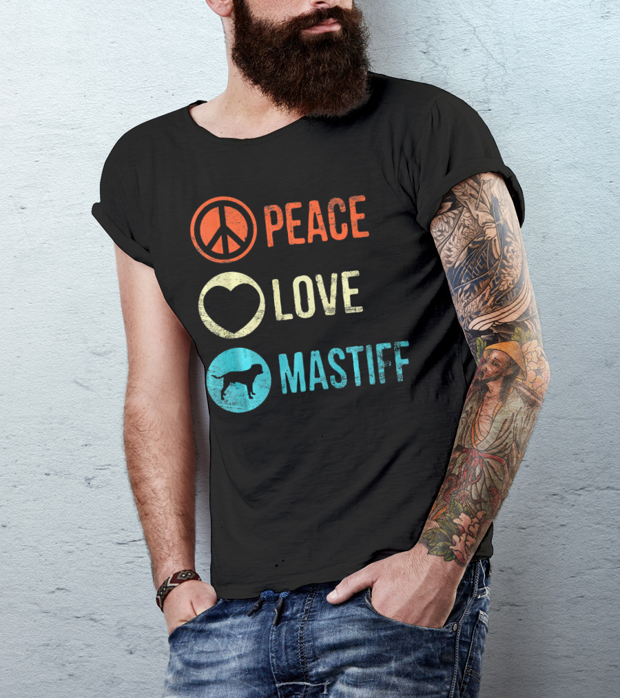 Peace Love Mastiff Dog Lover Pet Iconic Symbols T-Shirt