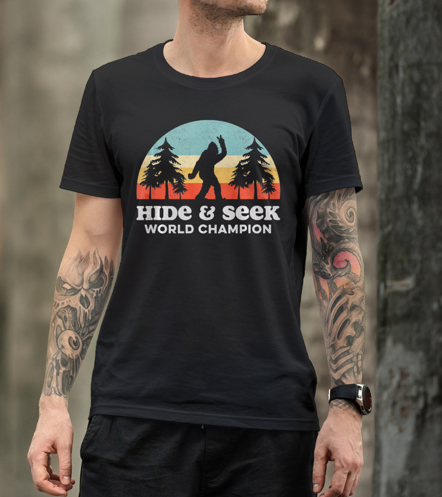 Hide And Seek World Champion Bigfoot Retro Forest T-Shirt
