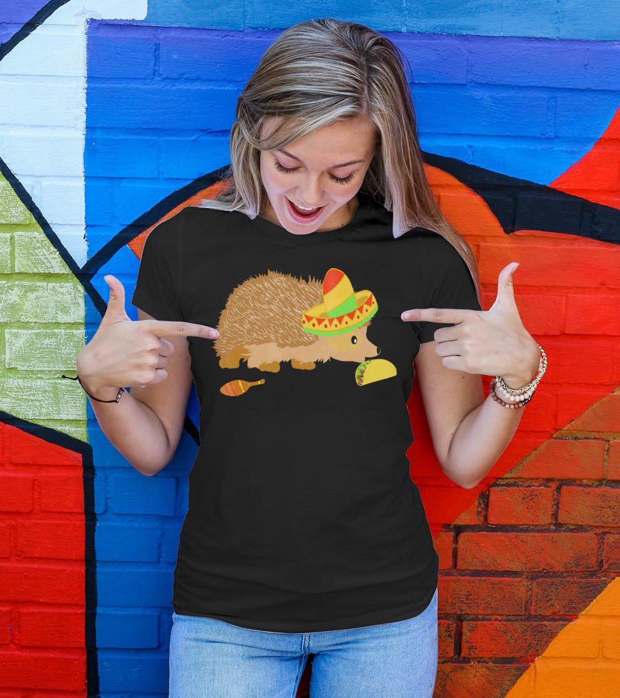 Hedgehog Wearing Sombrero With Maracas And Tacos T-Shirt
