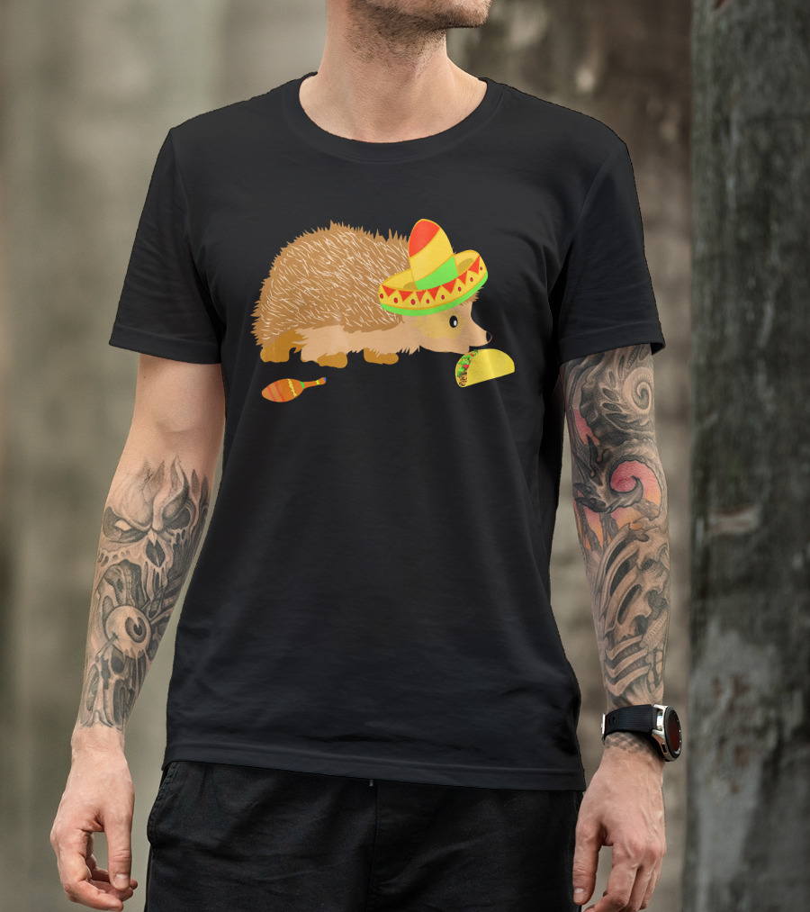 Hedgehog Wearing Sombrero With Maracas And Tacos T-Shirt