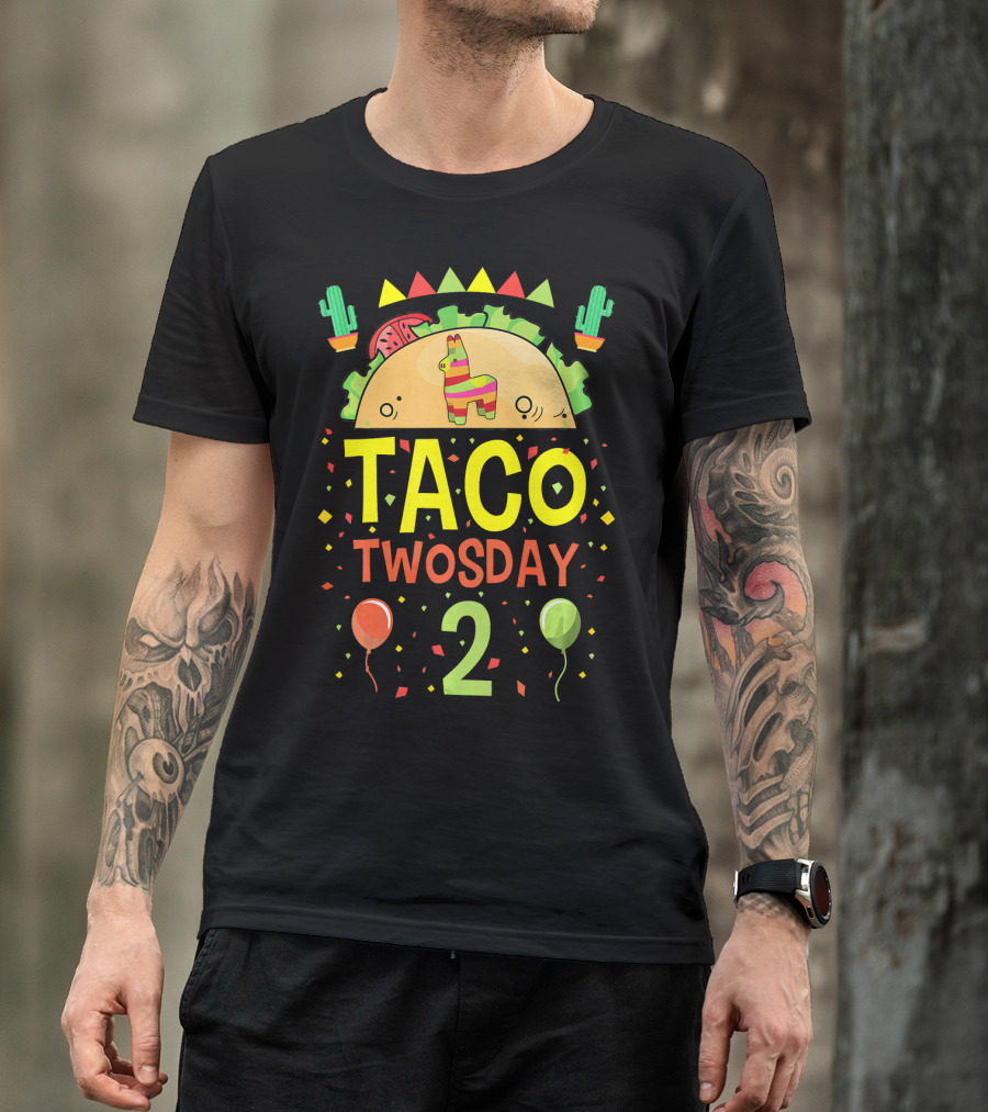 Taco Twosday 2 Two Year Old Boy Girl Cactus Balloon Party T-Shirt