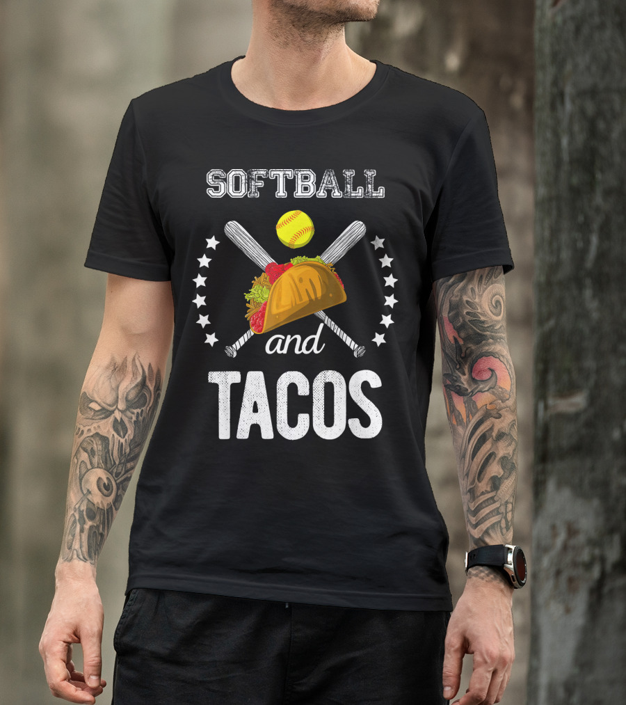 Softball And Tacos Crossed Bats And Ball With Taco T-Shirt