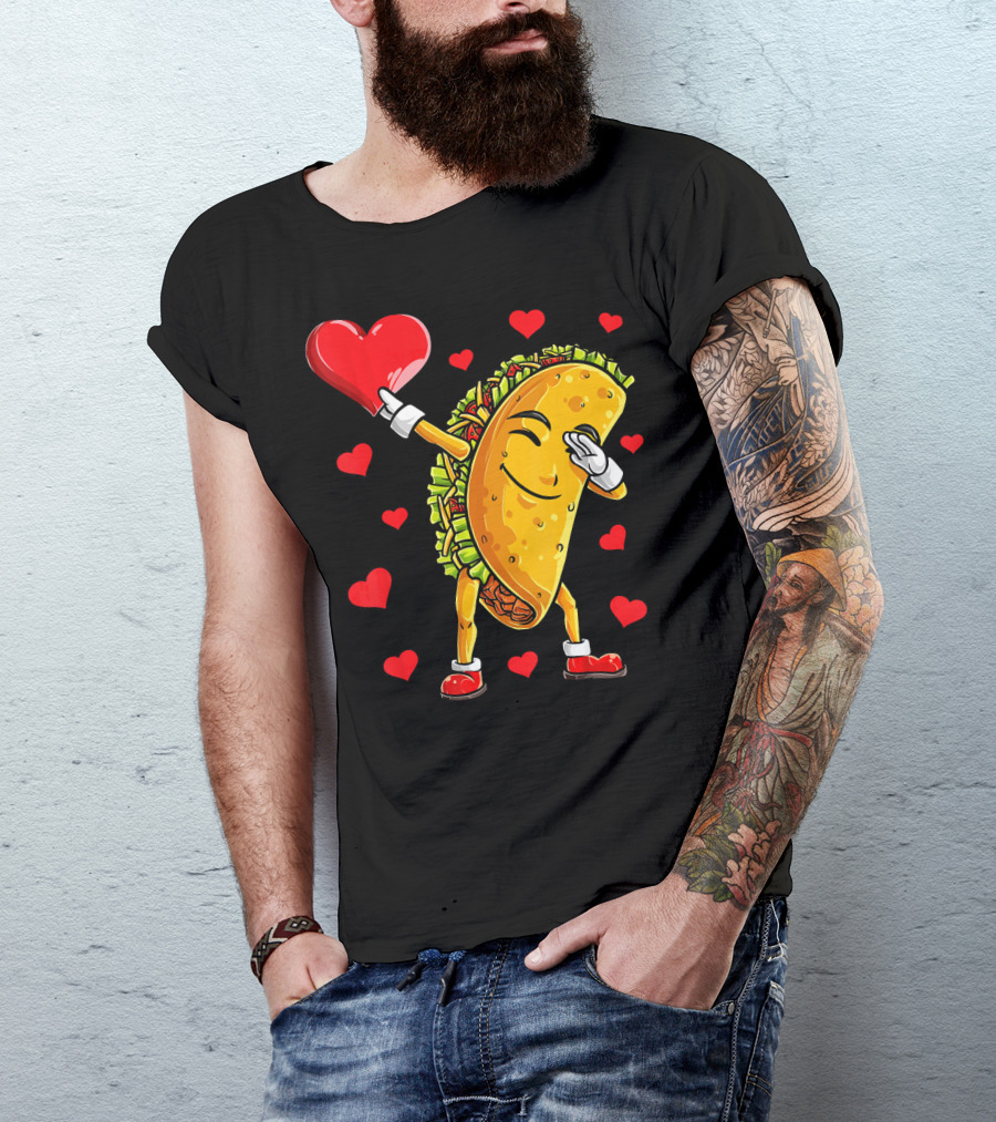 Dabbing Taco With Heart Valentines T-Shirt