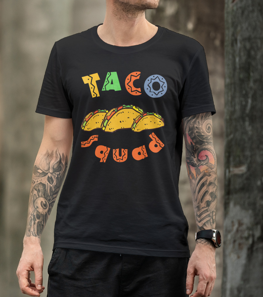 Taco Squad Colorful Lettering With Three Tacos T-Shirt