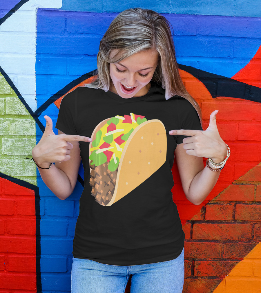 Emoji Taco Tuesday Mexican Tex Mex Torti Pixelated T-Shirt