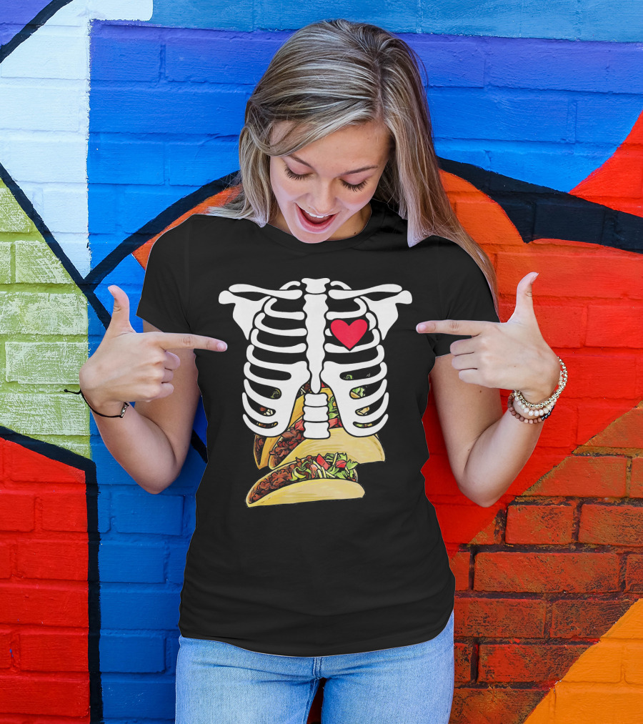 Halloween Funny Skeleton Heart Tacos T-Shirt