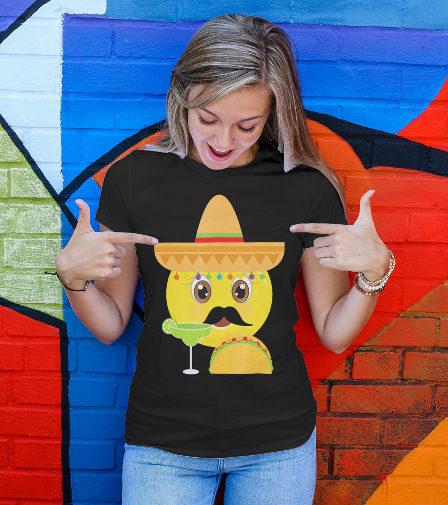 Funny Mexican Emoticon Sombrero Mustache Margarita Taco T-Shirt