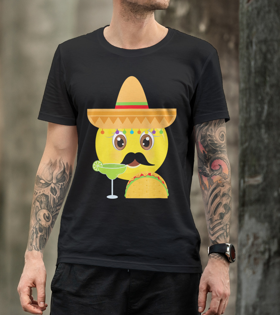 Funny Mexican Emoticon Sombrero Mustache Margarita Taco T-Shirt