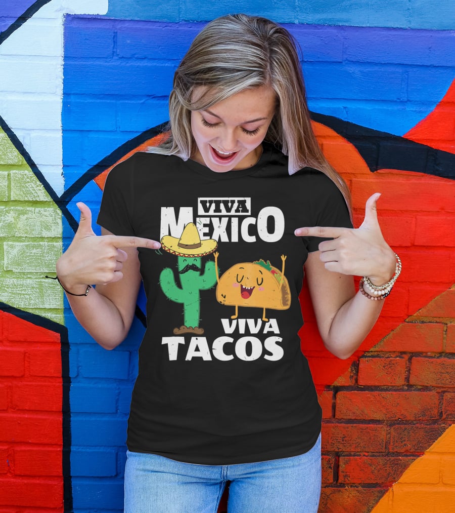Viva Mexico Viva Tacos Cactus Sombrero T-Shirt