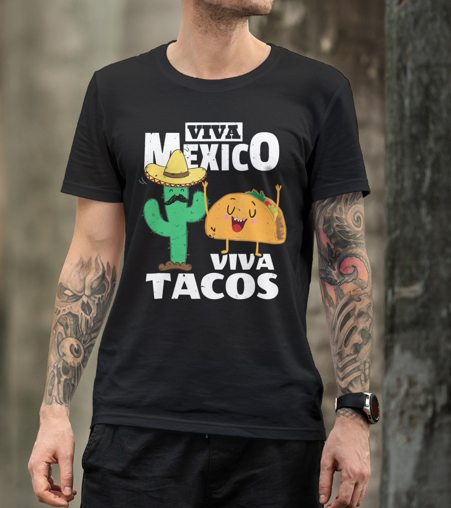 Viva Mexico Viva Tacos Cactus Sombrero T-Shirt