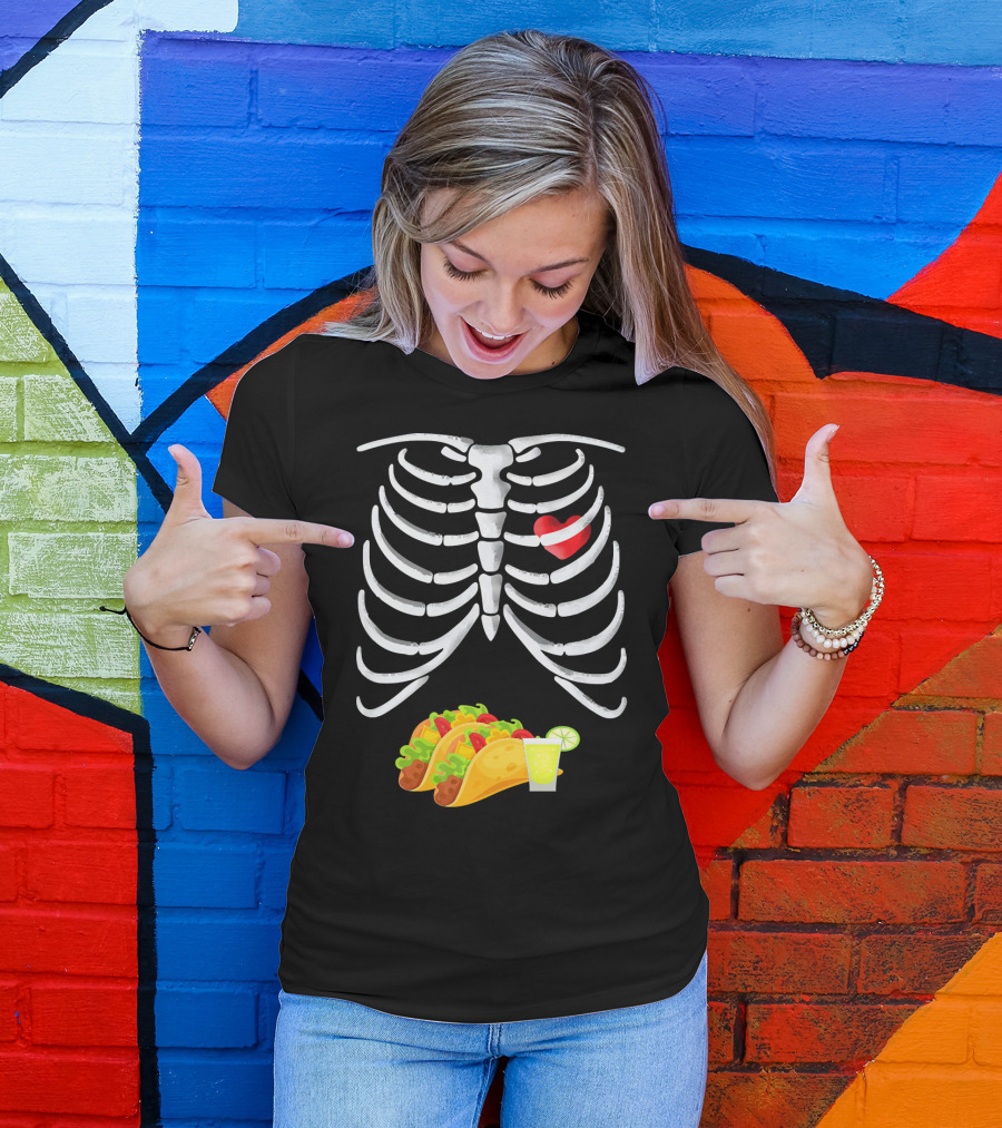 Tacos And Tequila Skeleton X Ray Pregnant With Heart T-Shirt
