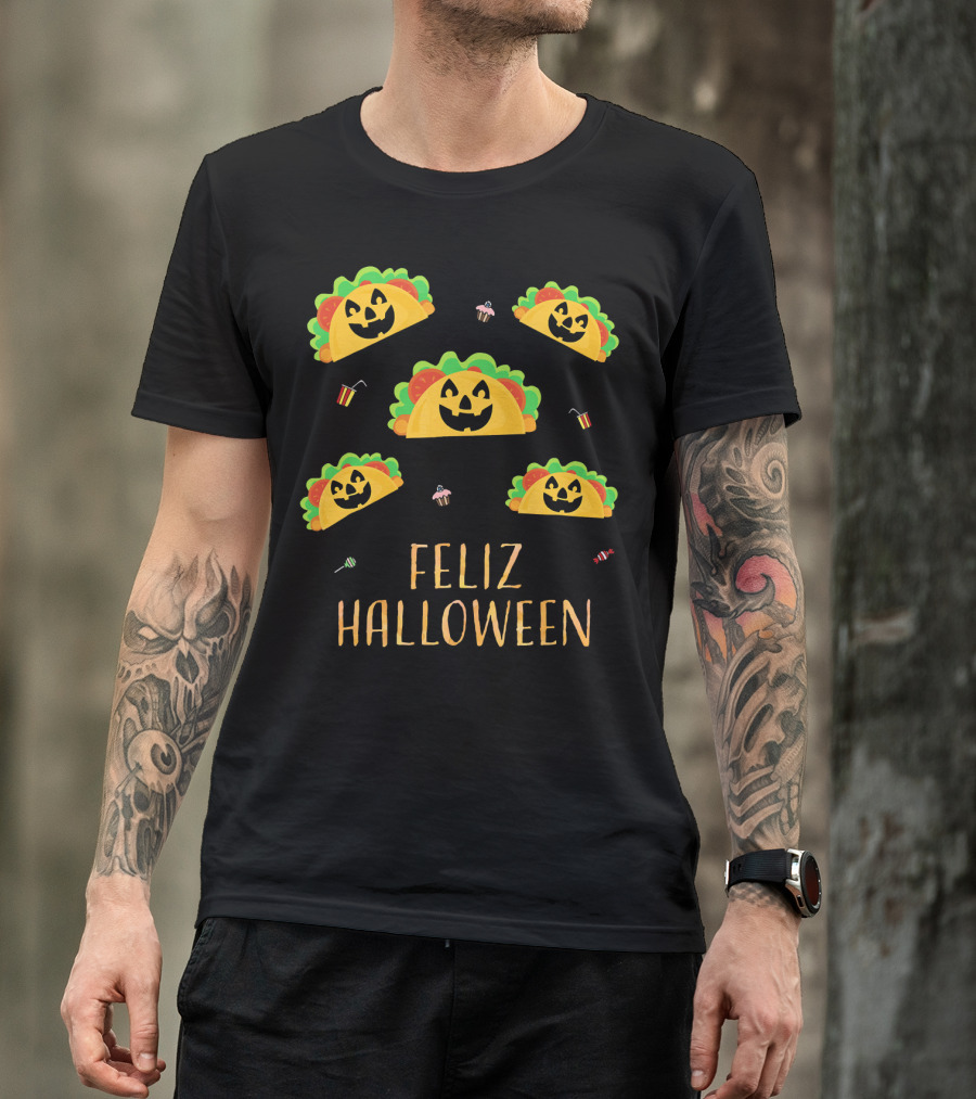Feliz Halloween Mexican Taco Pumpkins T-Shirt