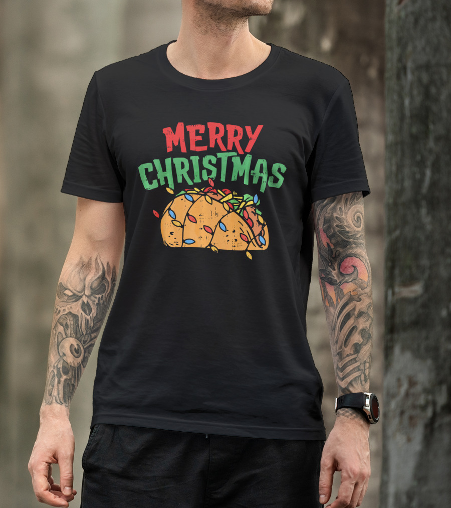 Merry Christmas Taco Mexican Lover Festive Lights T-Shirt