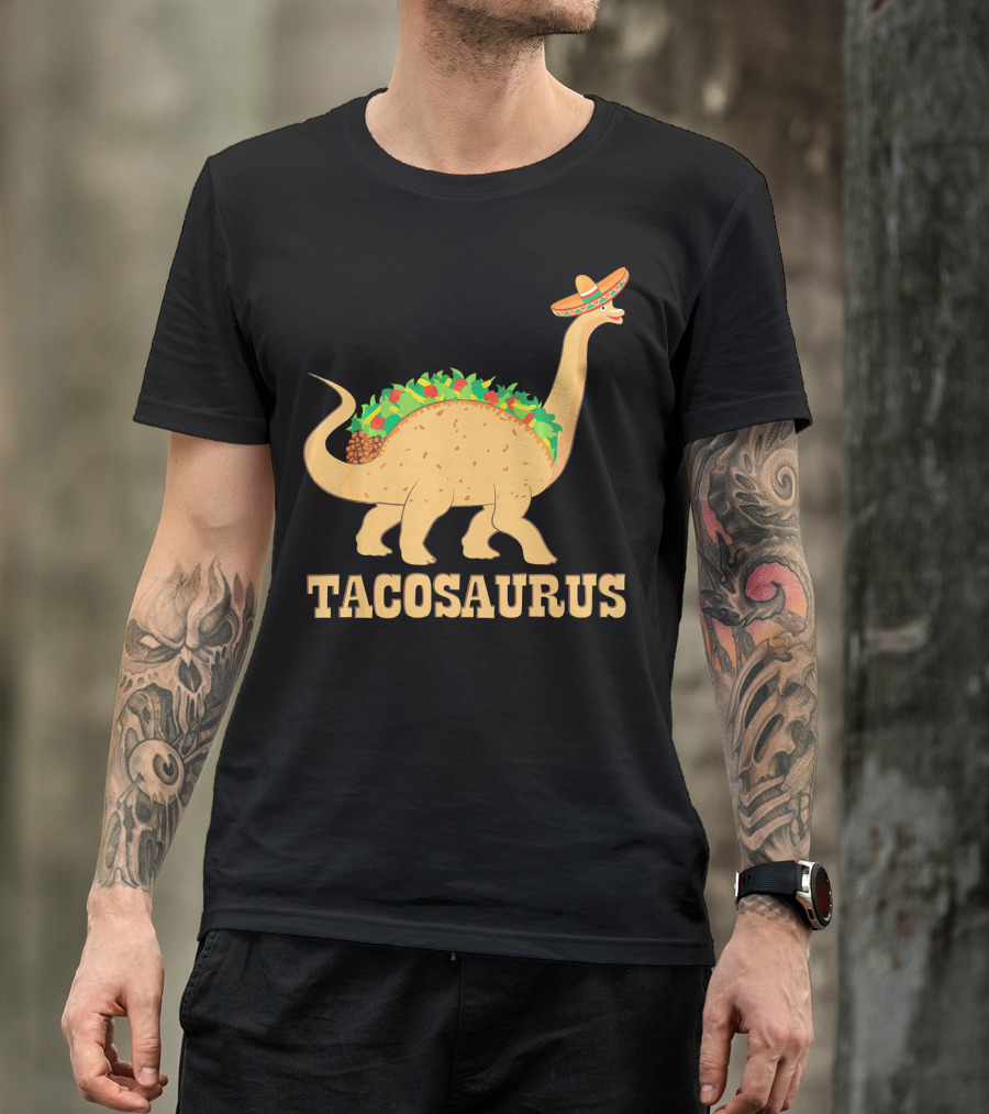 Tacosaurus Sombrero Wearing Dinosaur With Mexican Food Elements T-Shirt