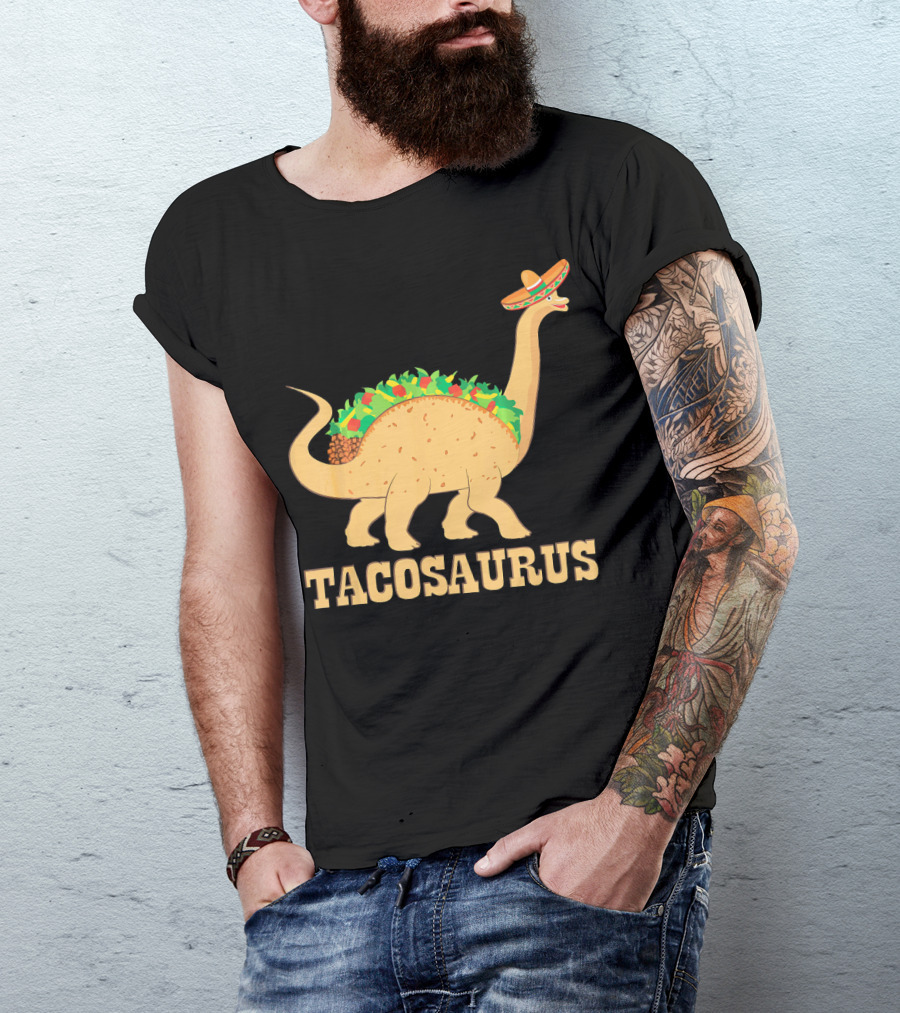 Tacosaurus Sombrero Wearing Dinosaur With Mexican Food Elements T-Shirt