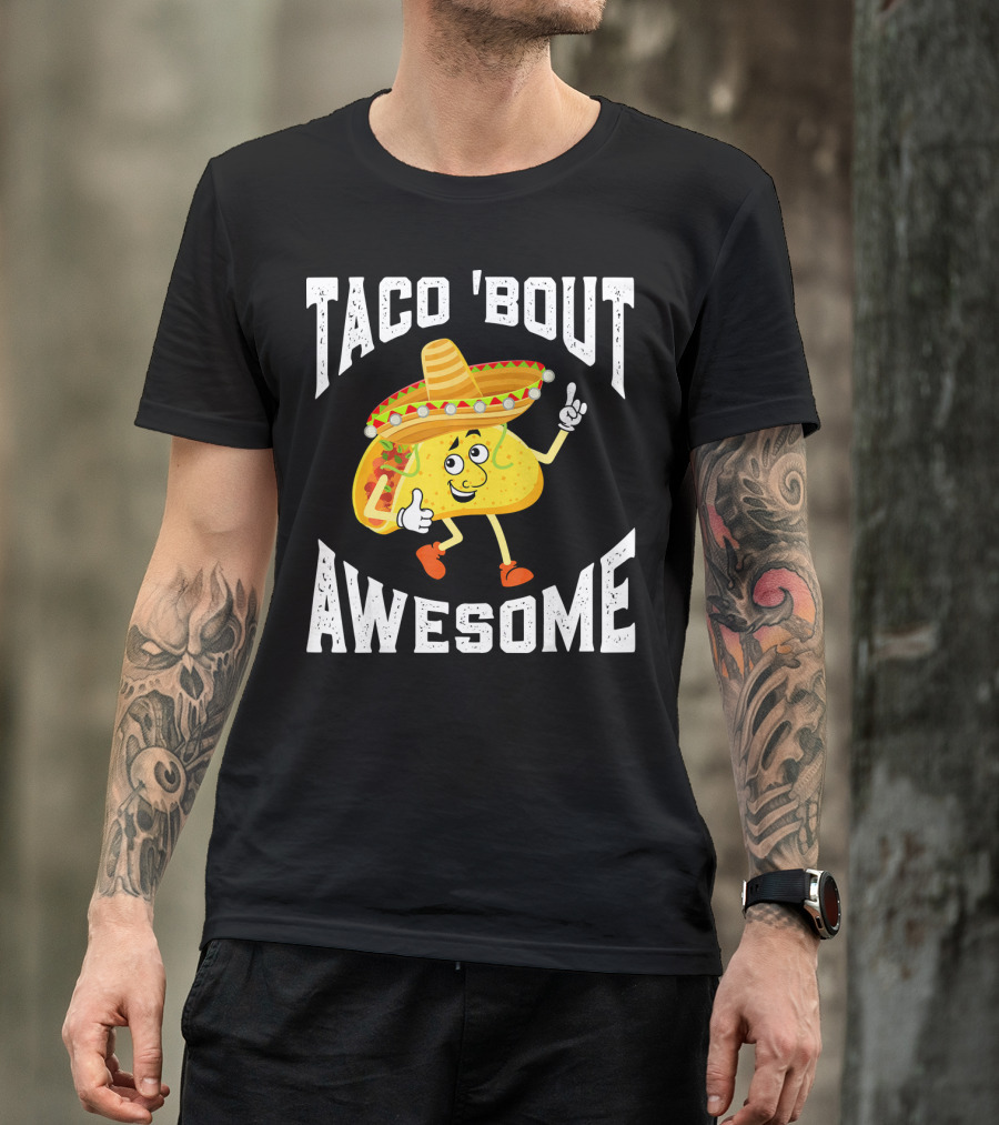 TACO 'Bout Awesome Mexican Taco Lover Sombrero Cartoon T-Shirt