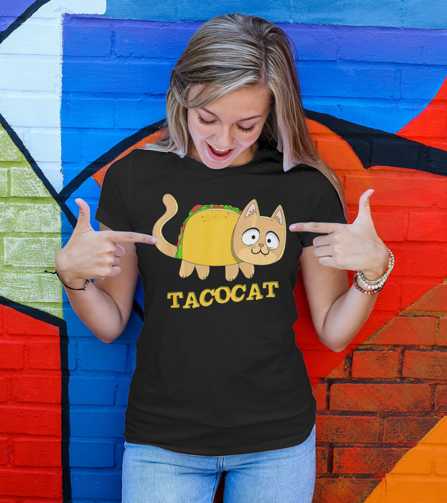 TACOCAT Palindrome Cute Cartoon Funny Cat With Taco Body T-Shirt