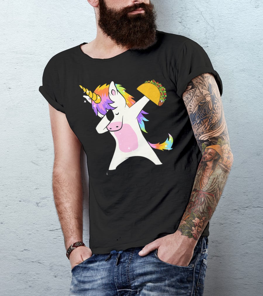 Dabbing Rainbow Unicorn Holding Taco Funny Cinco T-Shirt