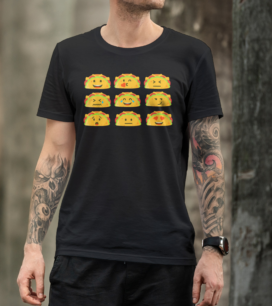 Taco Emoji Faces Mexican Food Lover Humor T-Shirt