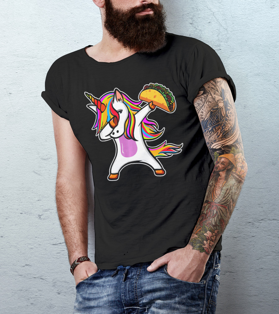 Dabbing Rainbow Unicorn With Taco Love T-Shirt