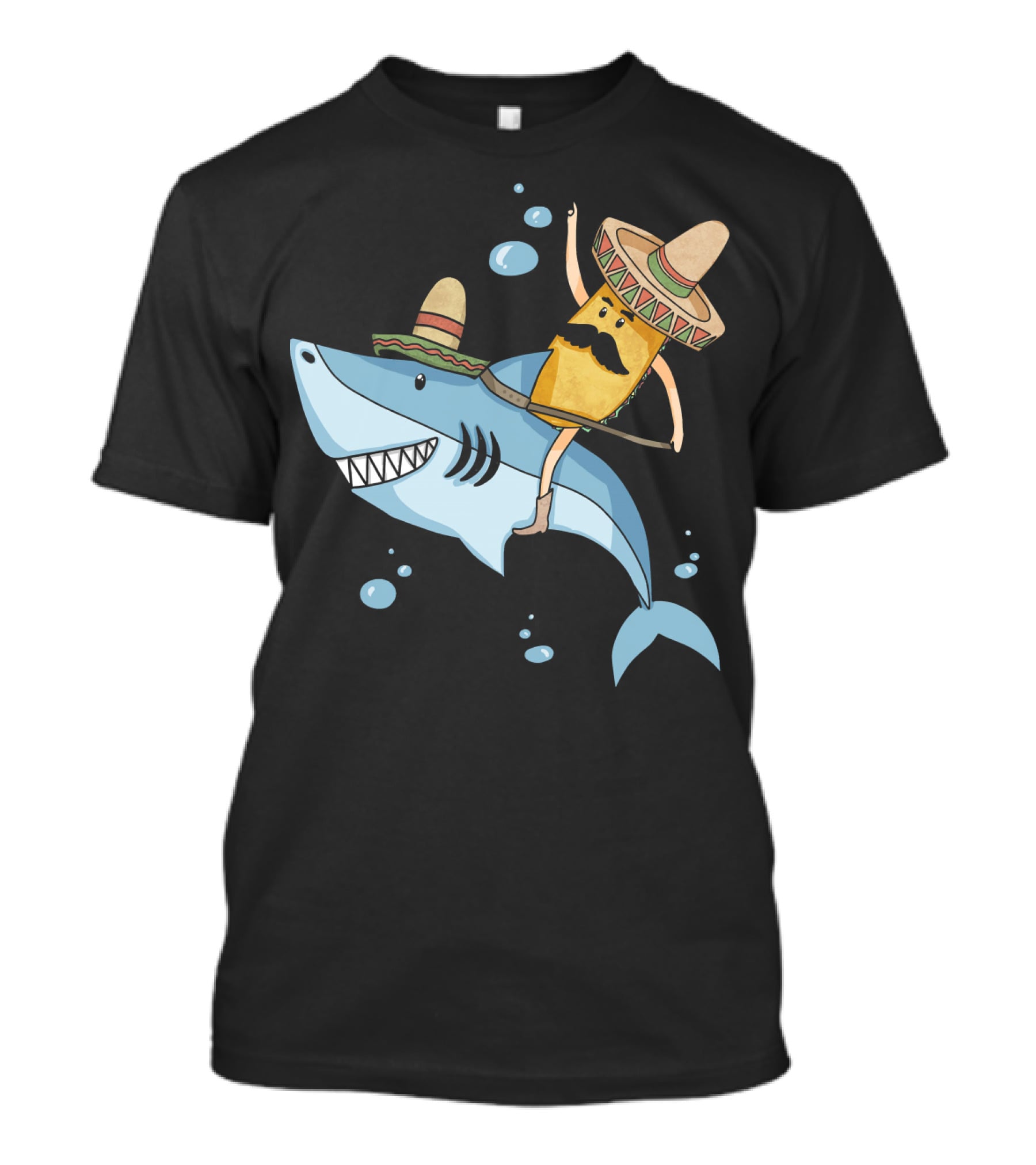 Taco Guy Riding Sombrero Shark Funny Mexican Style Long T-Shirt