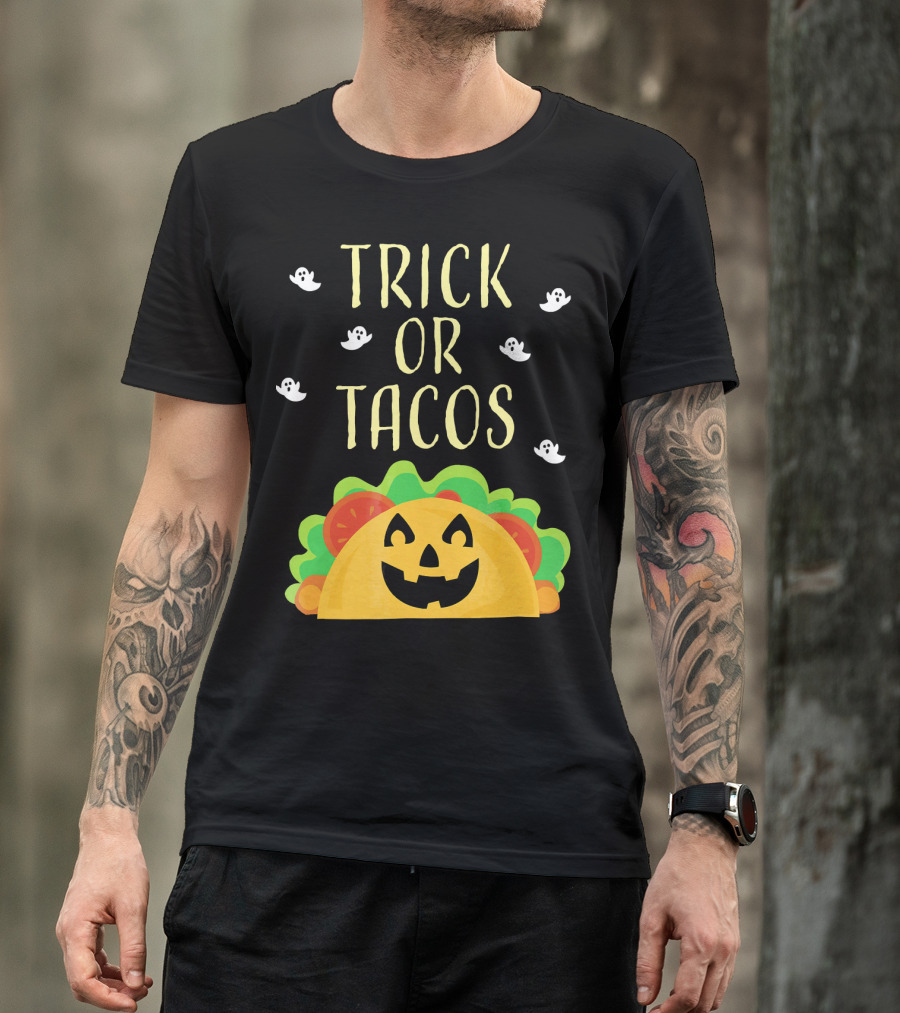 Trick Or Tacos Halloween Ghosts With Smiling Taco T-Shirt