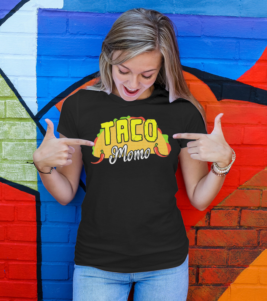 Taco Momo Grandma Mexican Food Fiesta Colorful Taco And Chili Peppers T-Shirt
