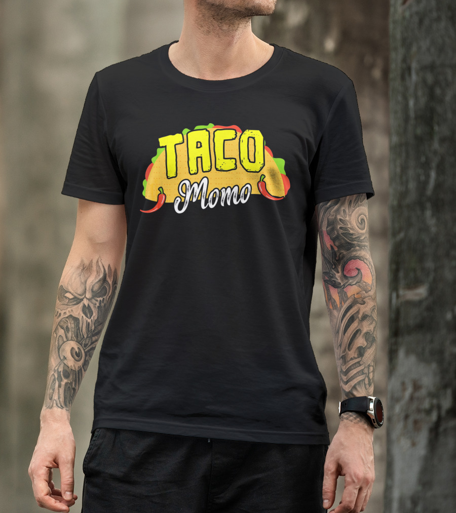 Taco Momo Grandma Mexican Food Fiesta Colorful Taco And Chili Peppers T-Shirt