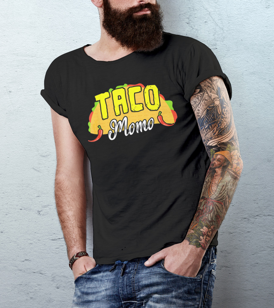 Taco Momo Grandma Mexican Food Fiesta Colorful Taco And Chili Peppers T-Shirt