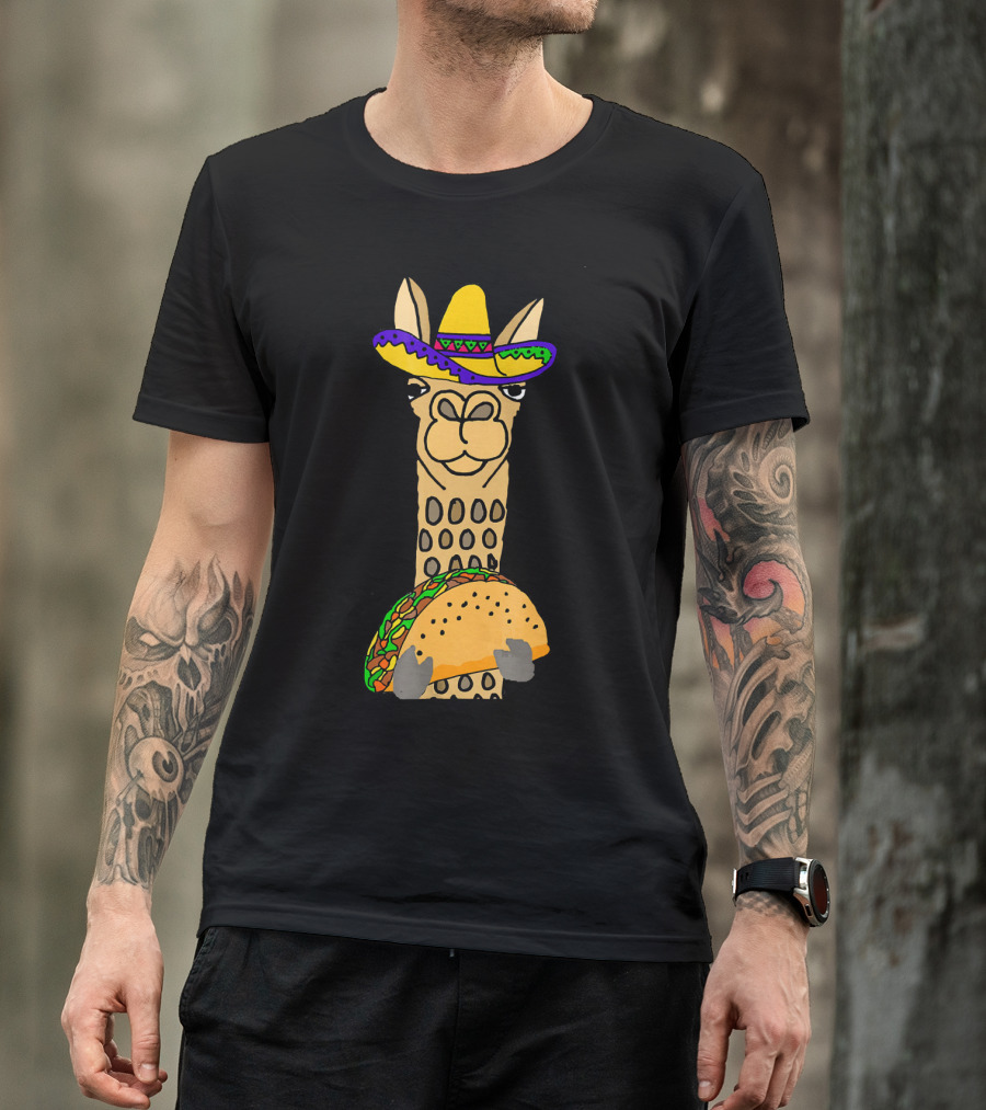 Smilealottees Funny Llama Taco Sombrero T-Shirt