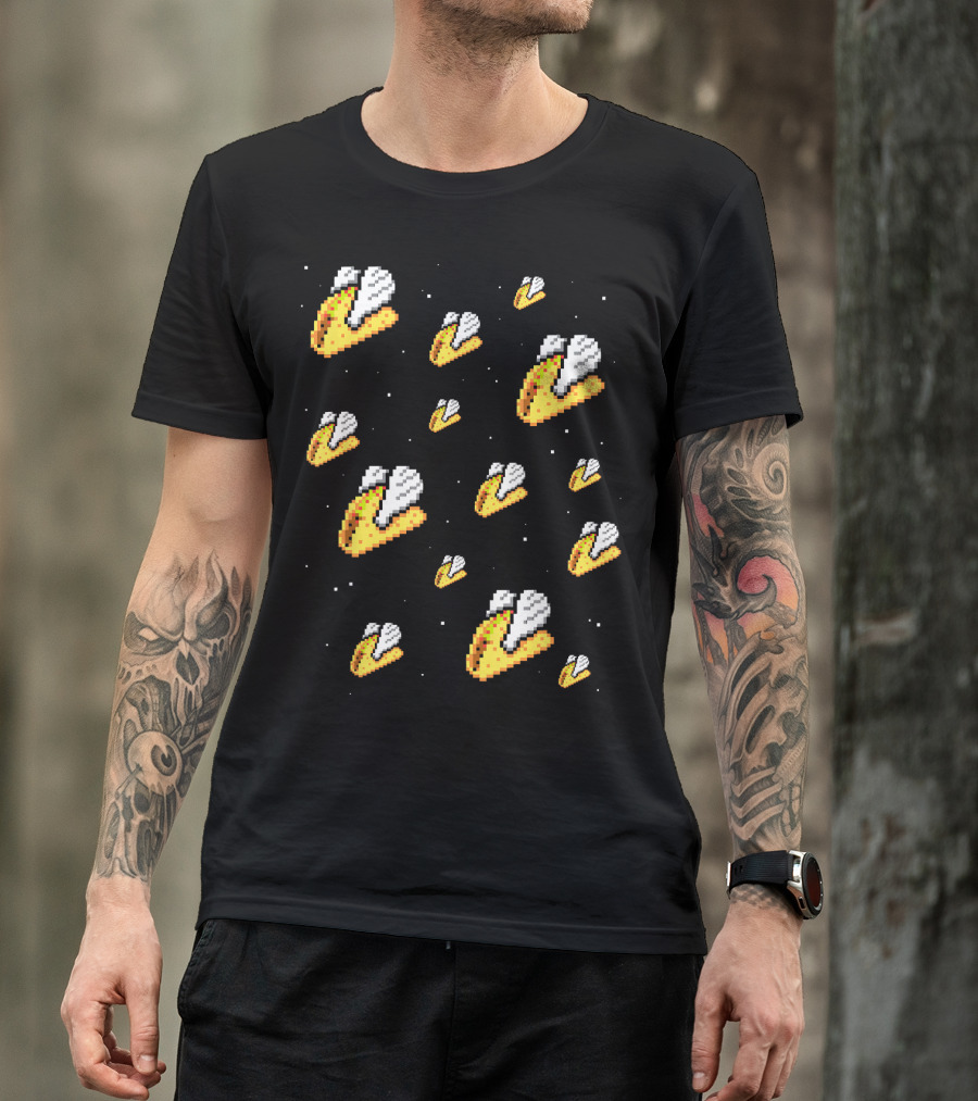 Shirt.Woot Flying Tacos Pixelated Space Adventure T-Shirt