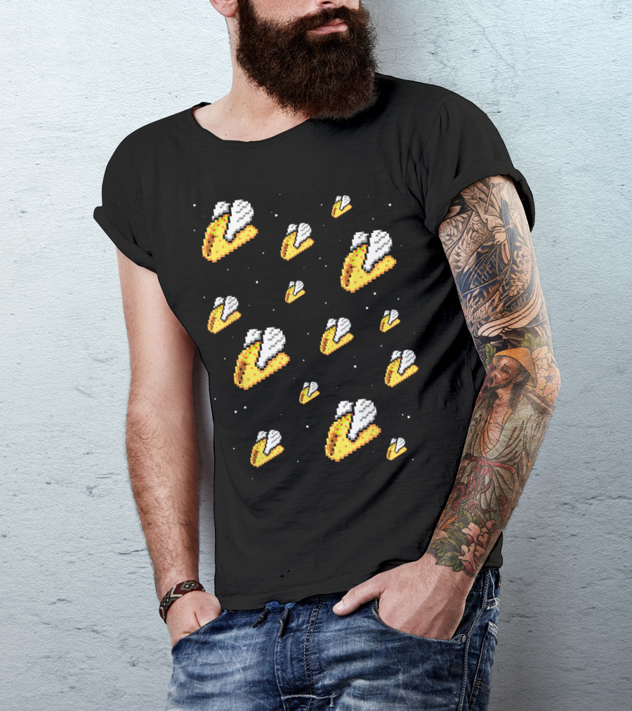 Shirt.Woot Flying Tacos Pixelated Space Adventure T-Shirt