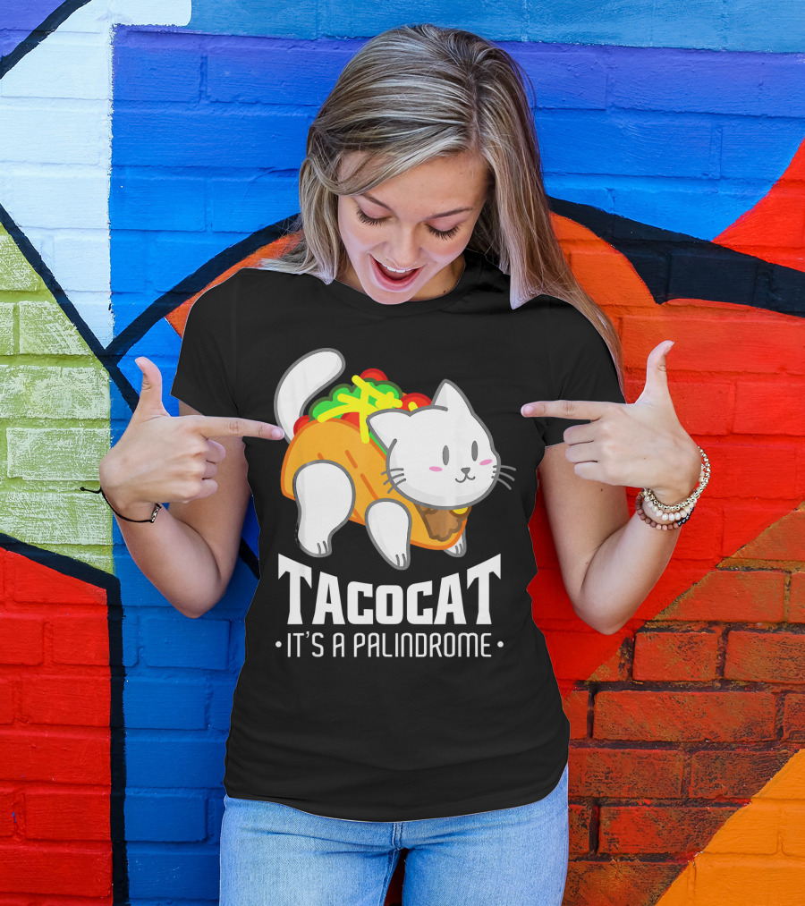 Tacocat It's A Palindrome Cute Funny Taco Cat Lover T-Shirt