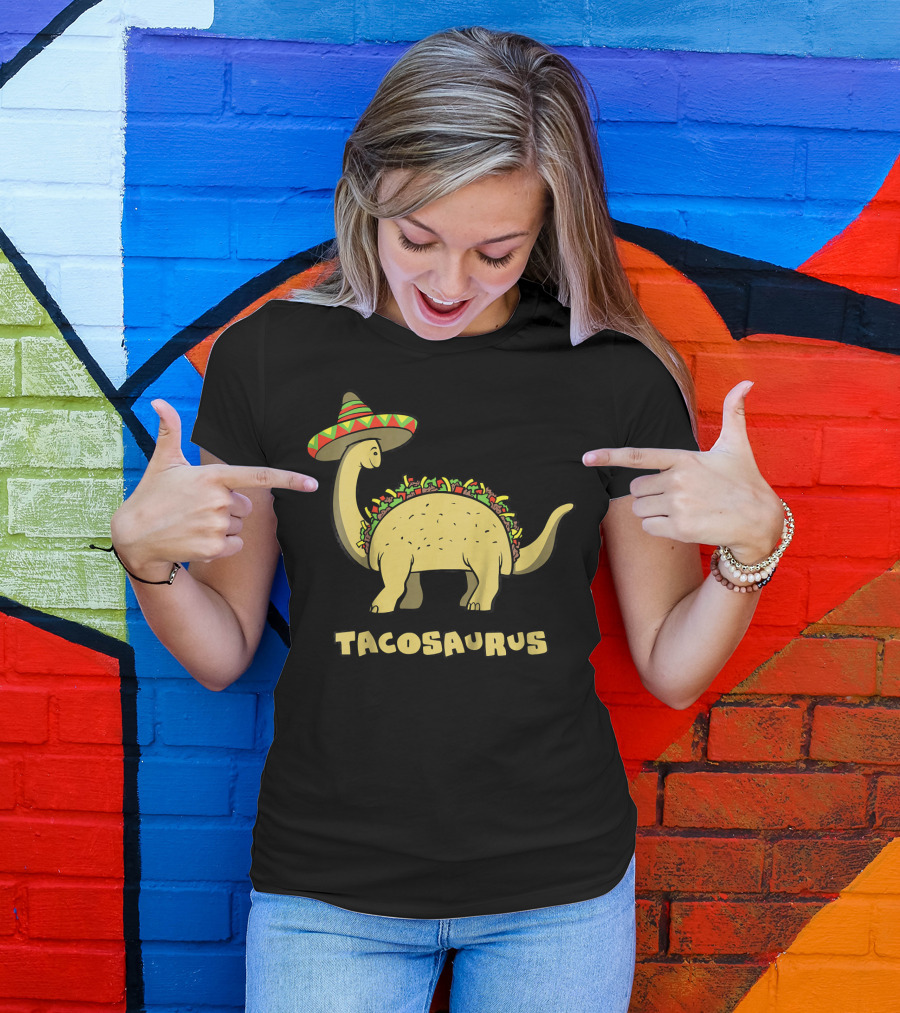 Kids Funny Tacosaurus Dinosaur With Sombrero Hat T-Shirt