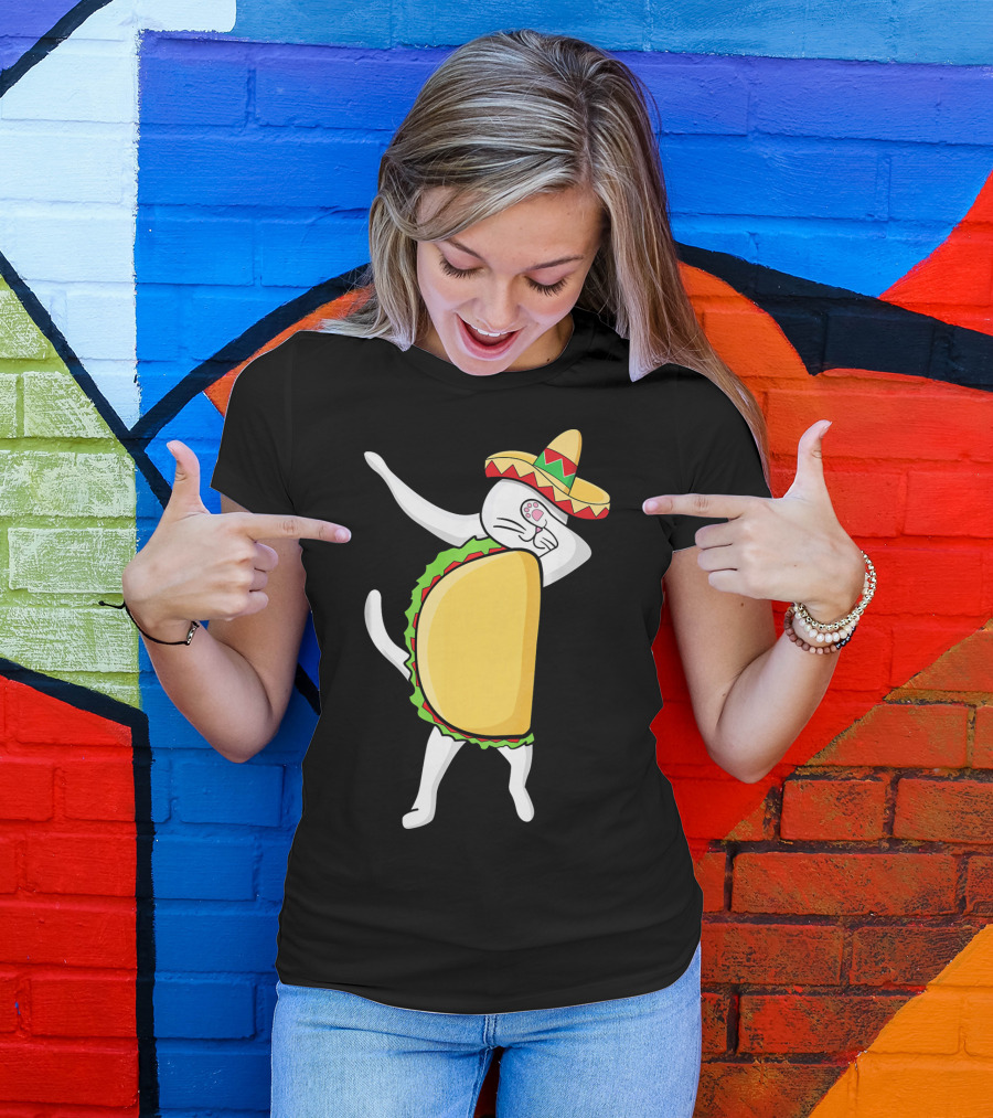 Dabbing Taco Cat Tacocat Cinco De Mayo Sombrero Fiesta T-Shirt
