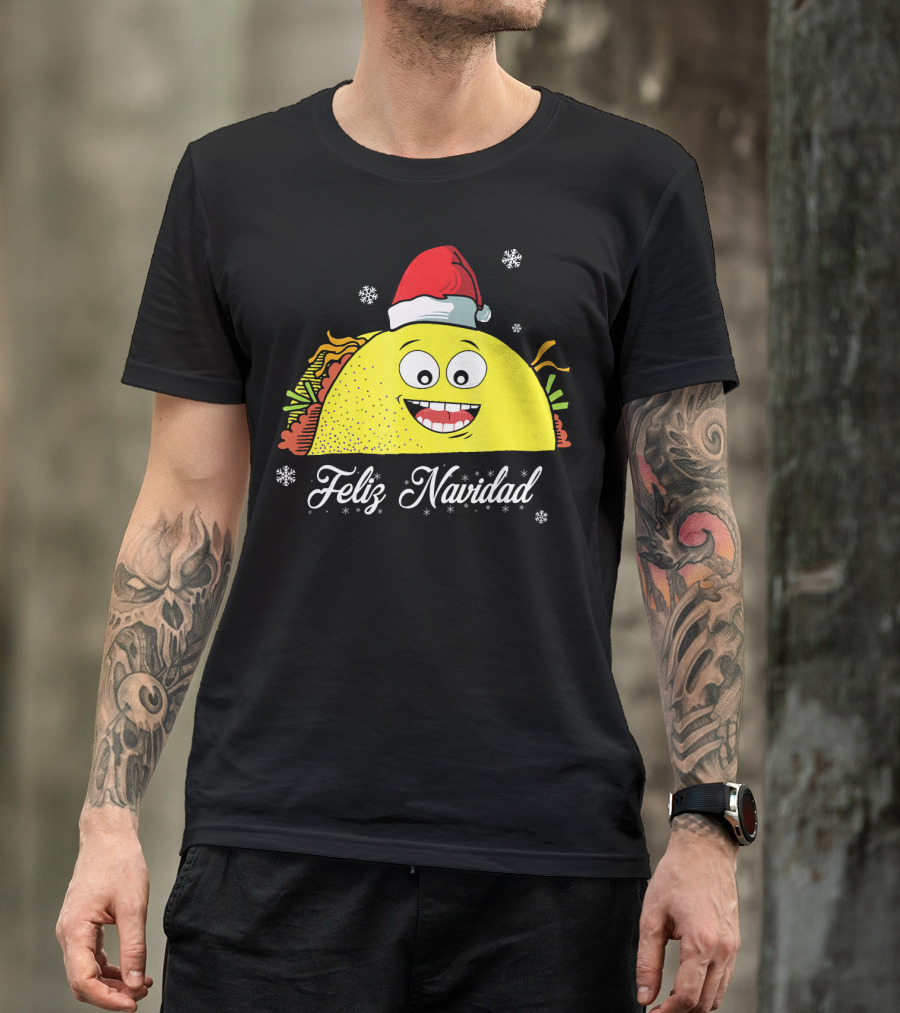 Feliz Navidad Smiling Taco Santa Hat T-Shirt