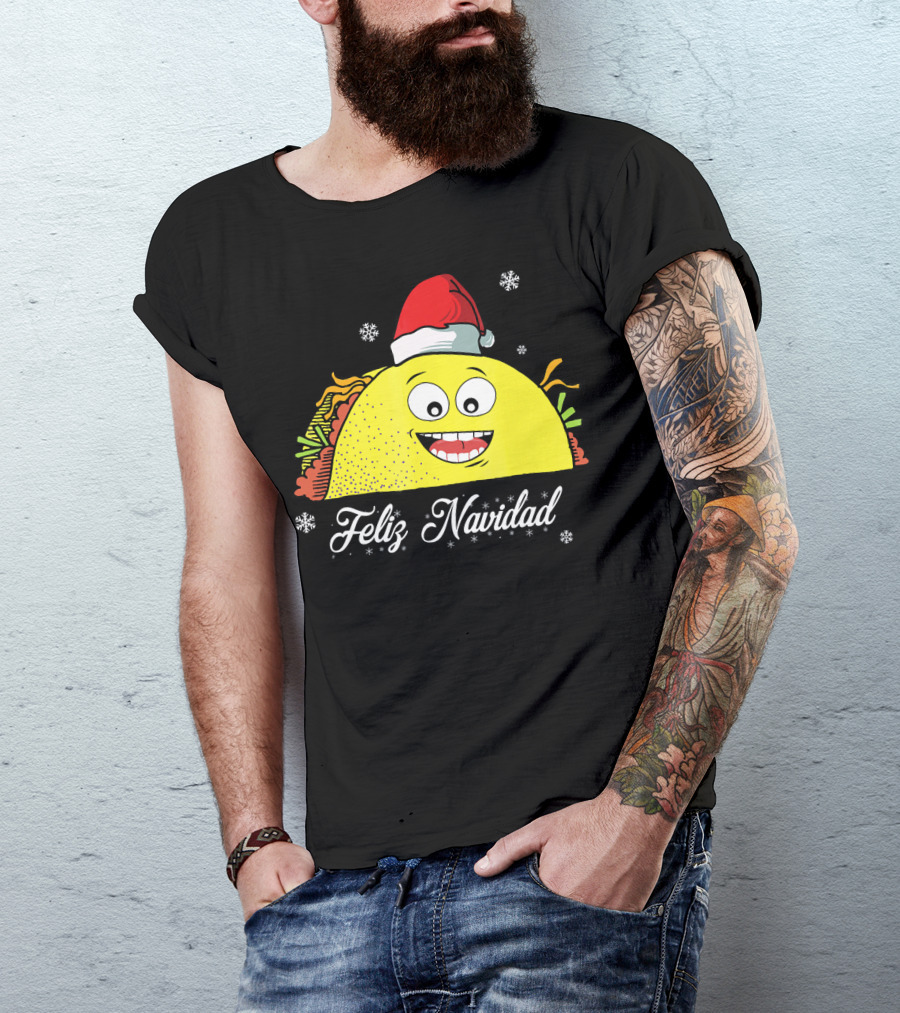 Feliz Navidad Smiling Taco Santa Hat T-Shirt