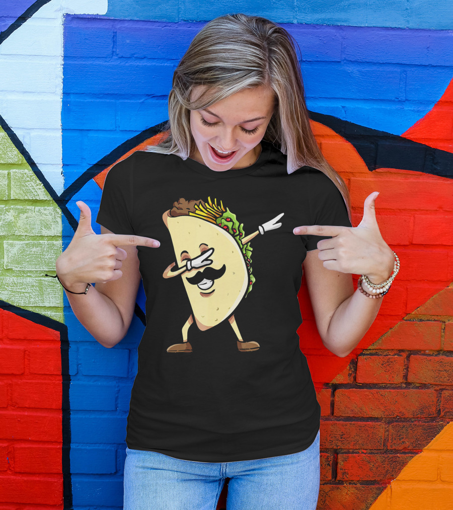 Dabbing Taco Mexican Food Lover With Mustache Dancer T-Shirt