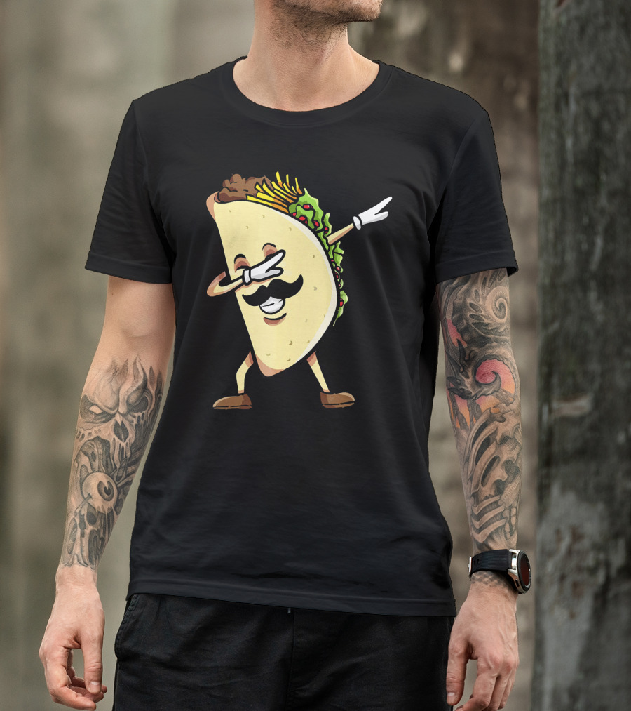 Dabbing Taco Mexican Food Lover With Mustache Dancer T-Shirt