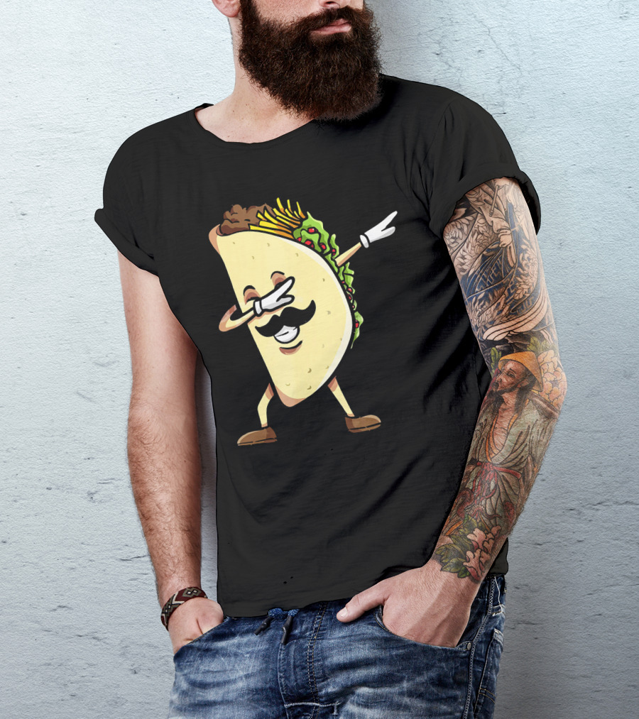 Dabbing Taco Mexican Food Lover With Mustache Dancer T-Shirt