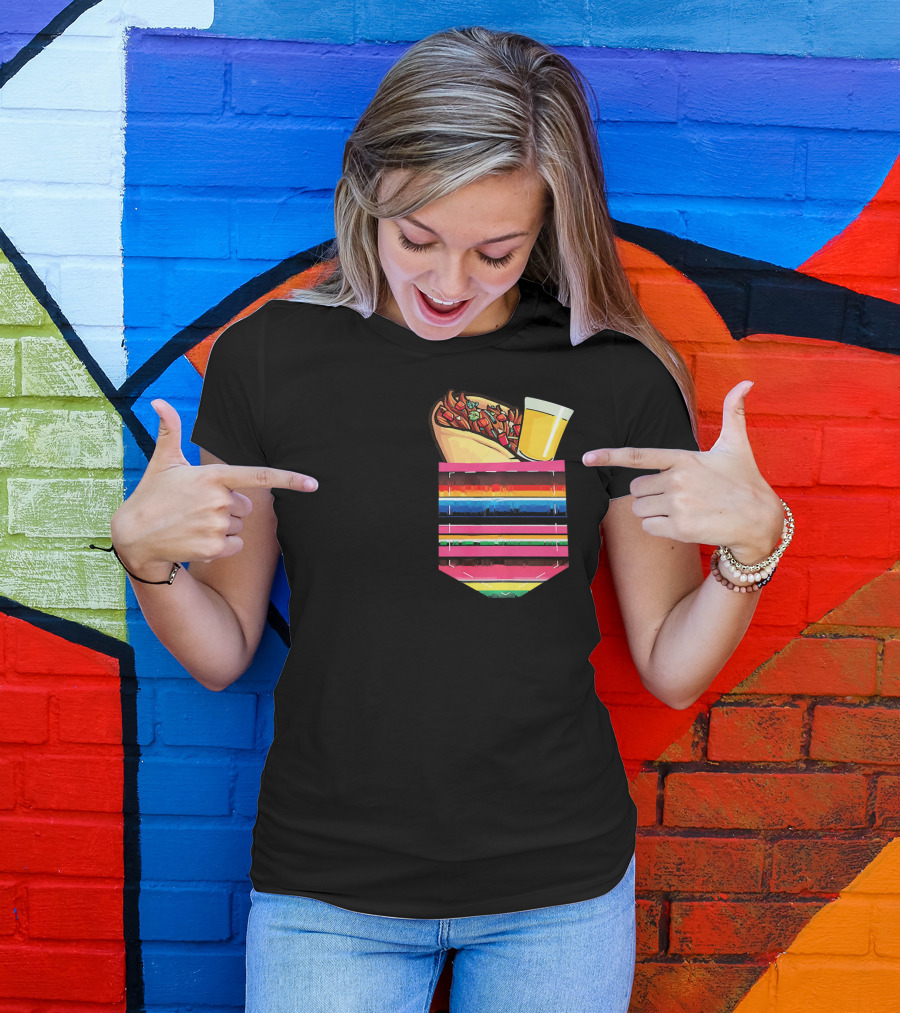 Tacos And Tequila Vibrant Serape Pocket T-Shirt