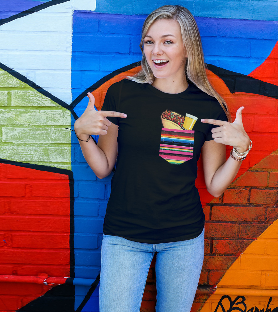 Tacos And Tequila Vibrant Serape Pocket T-Shirt