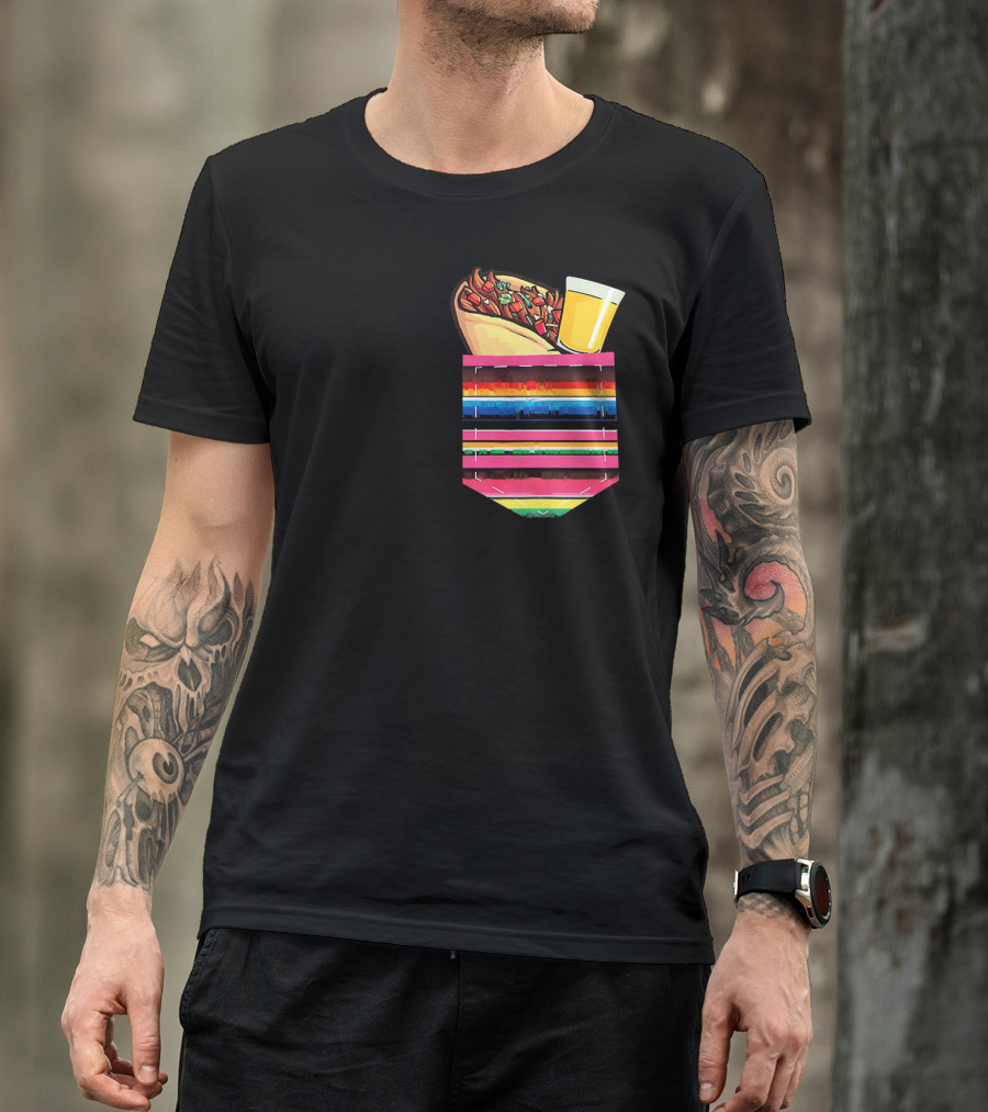 Tacos And Tequila Vibrant Serape Pocket T-Shirt