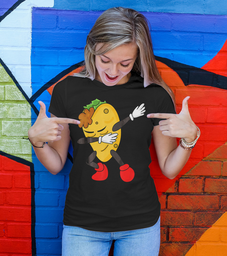 Dabbing Taco Funny Taco Lover Character With Red Shoes T-Shirt