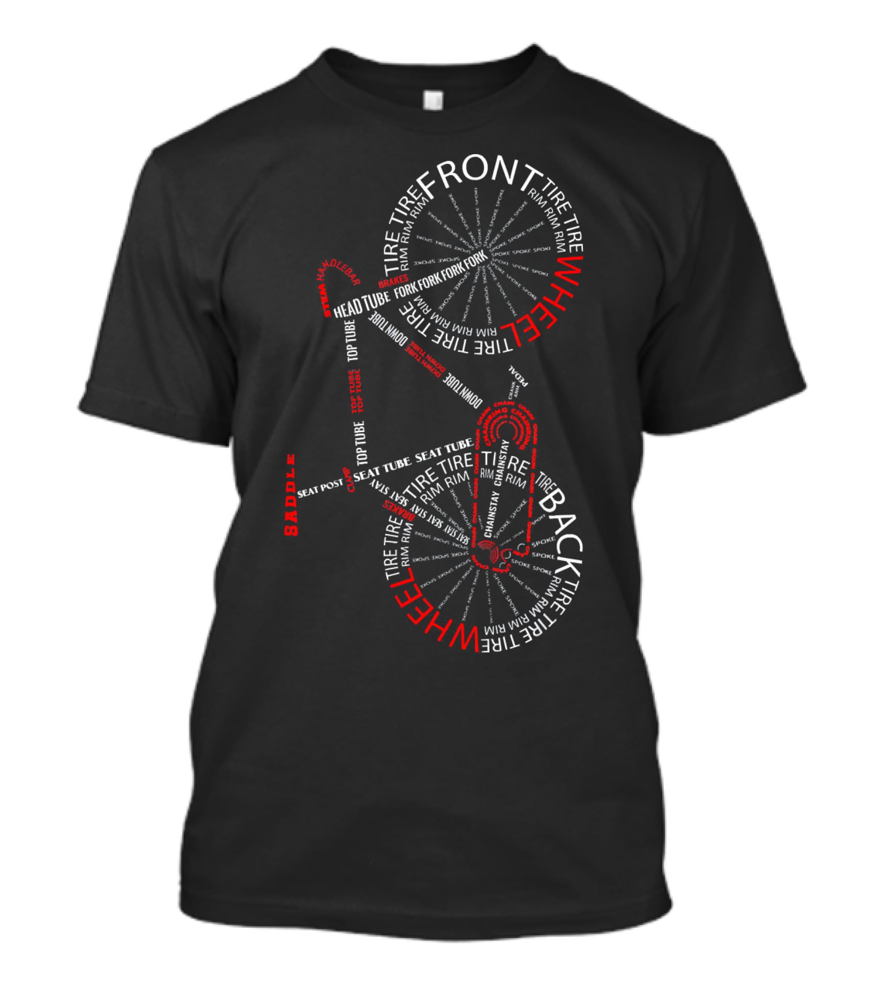 Bicycle Anatomy Front Wheel Back Wheel Saddle Tire Tube Parts T-Shirt